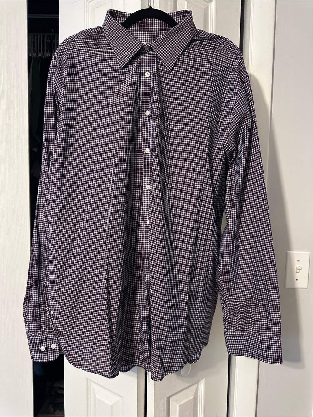 Merona Burgundy Black & White Micro-Check Long Sleeve Dress Shirt